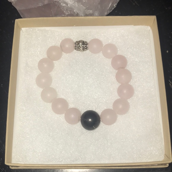 Large Rose Quartz Bracelet W/ Large Shungite - Picture 3 of 4